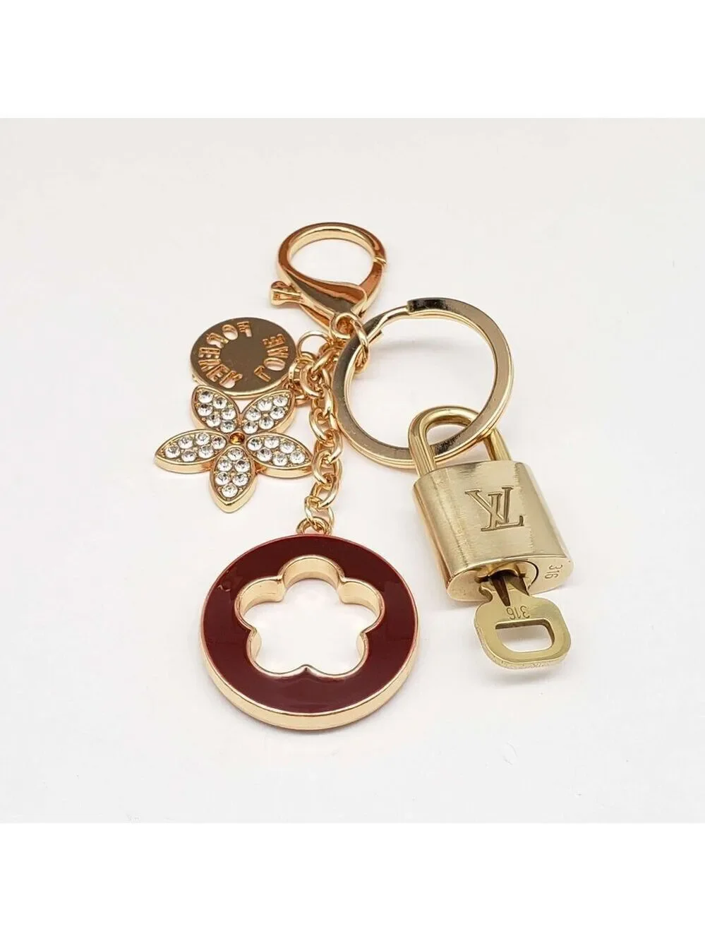 LV Gold Padlock Authentic 🔑 Luxury Bag Charm w/ Unbranded Flower Keychain